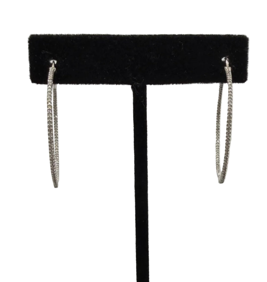 14K White Gold Natural Diamond Hoop Earrings 1.00 ctw I/I1 (view 1)