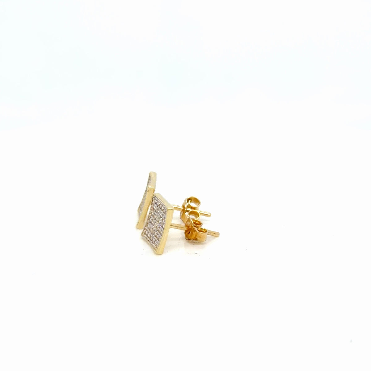 14K Yellow Gold Pave CZ Square Stud Earrings, Diamond-Cut Look (view 2)