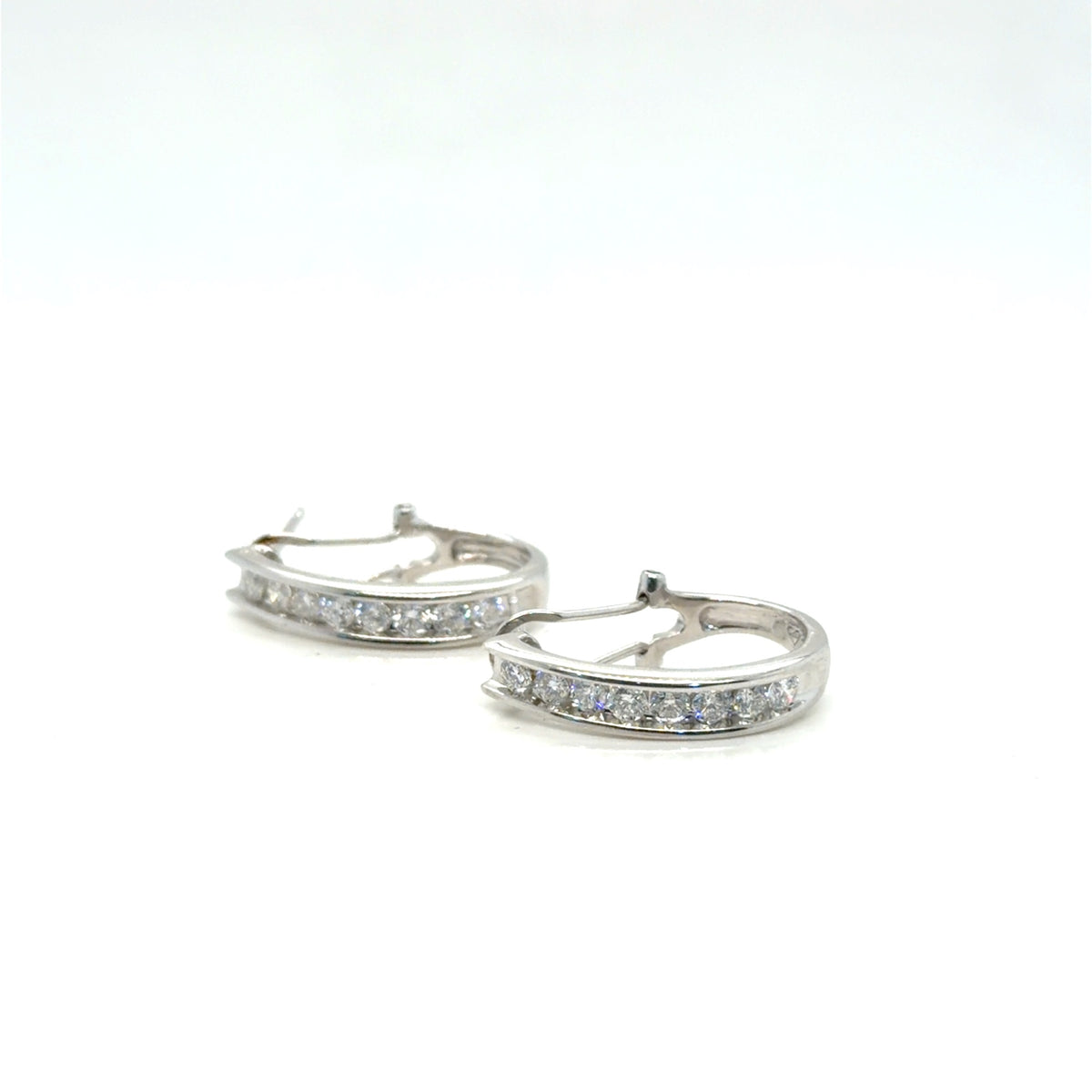 10K White Gold Diamond Hoop Earrings 1.00 ctw G SI Channel Set (view 2)