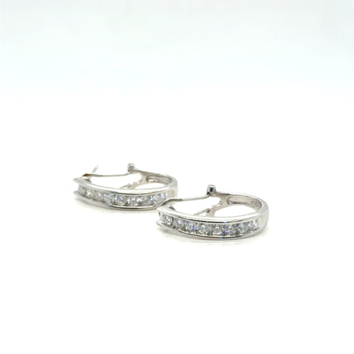 10K White Gold Diamond Hoop Earrings 1.00 ctw G SI Channel Set (view 2)