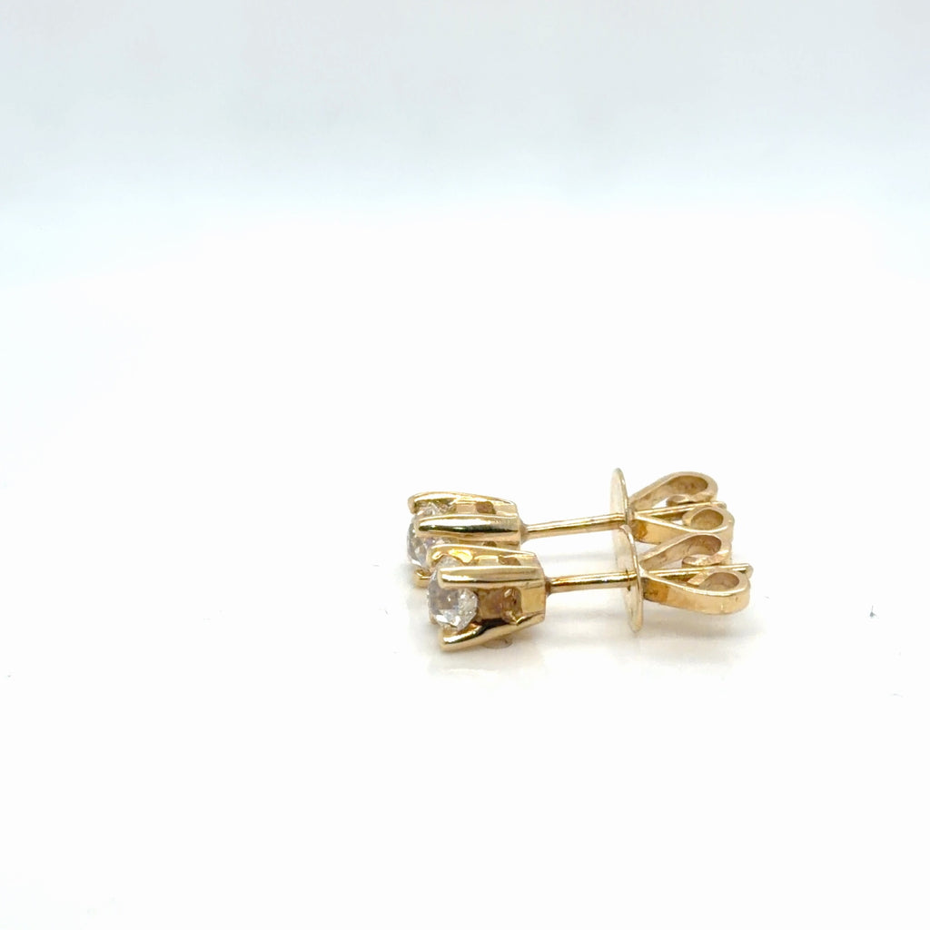 14k Yellow Gold Natural Diamond Stud Earrings 1.00 ctw Round I SI (view 2)