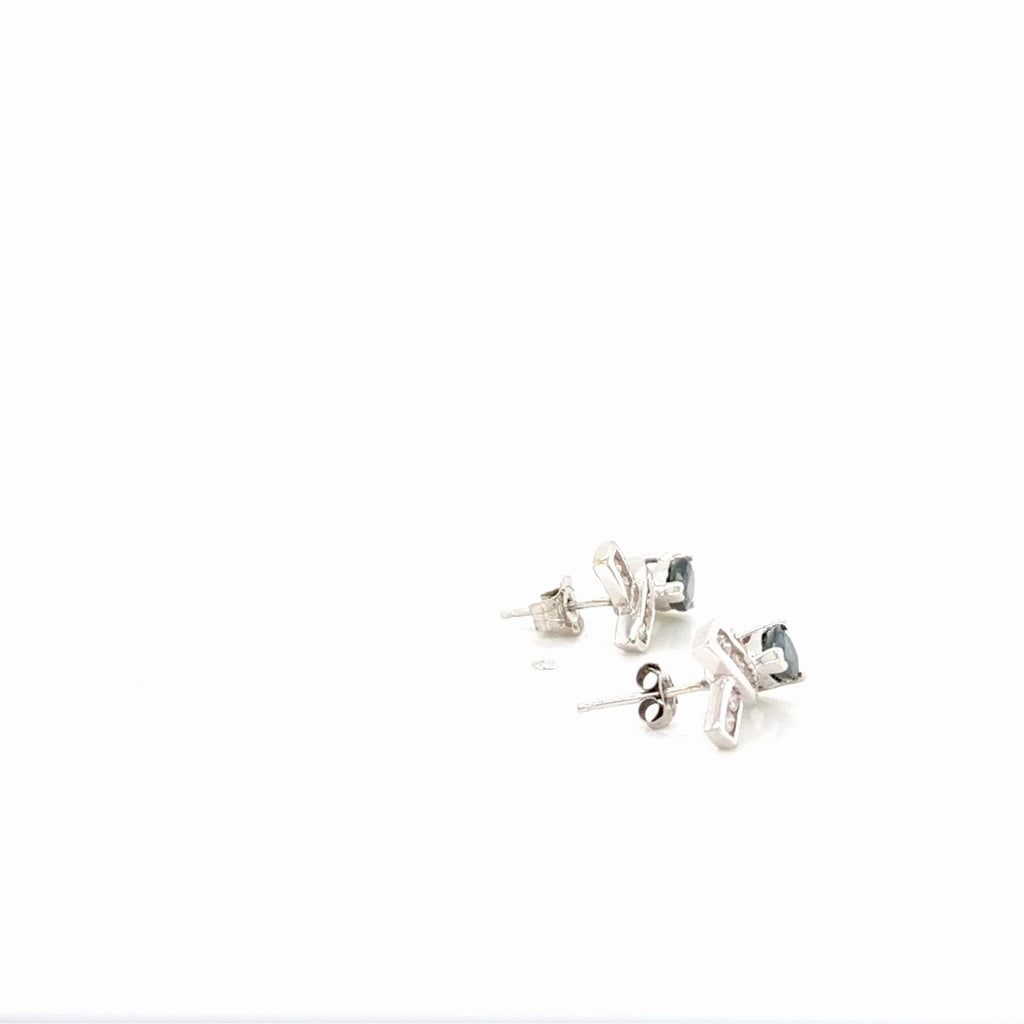 14K White Gold Pear Sapphire Diamond Accent Stud Earrings 1.97g (view 2)