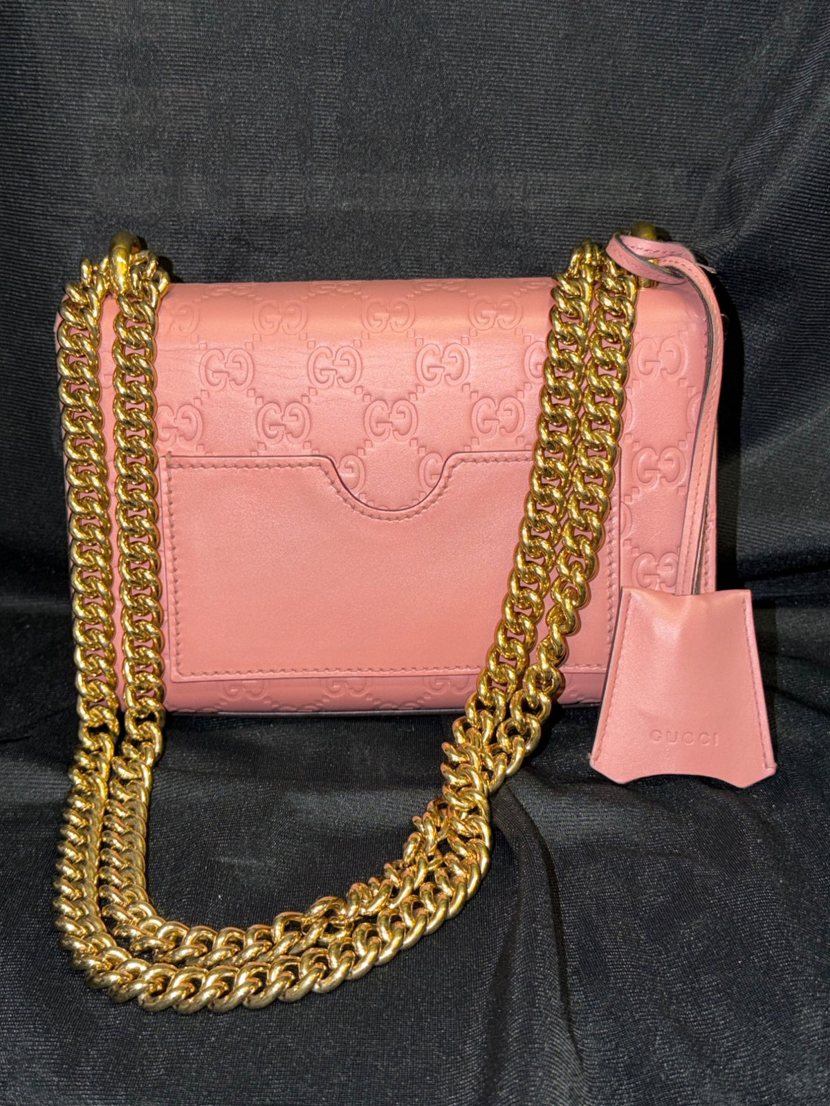 Gucci Padlock Small Guccissima Pink Leather Gold Chain Shoulder Bag (view 3)