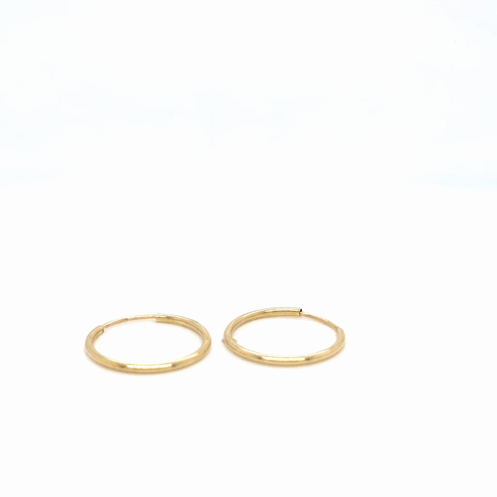14K Yellow Gold Thin Hoop Earrings, Continuous Sleeper Style, 0.45g