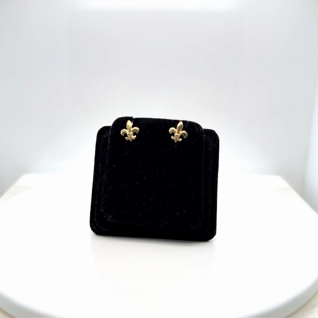 14K Yellow Gold Fleur-de-Lis Stud Earrings, Pre-Owned Fine Jewelry
