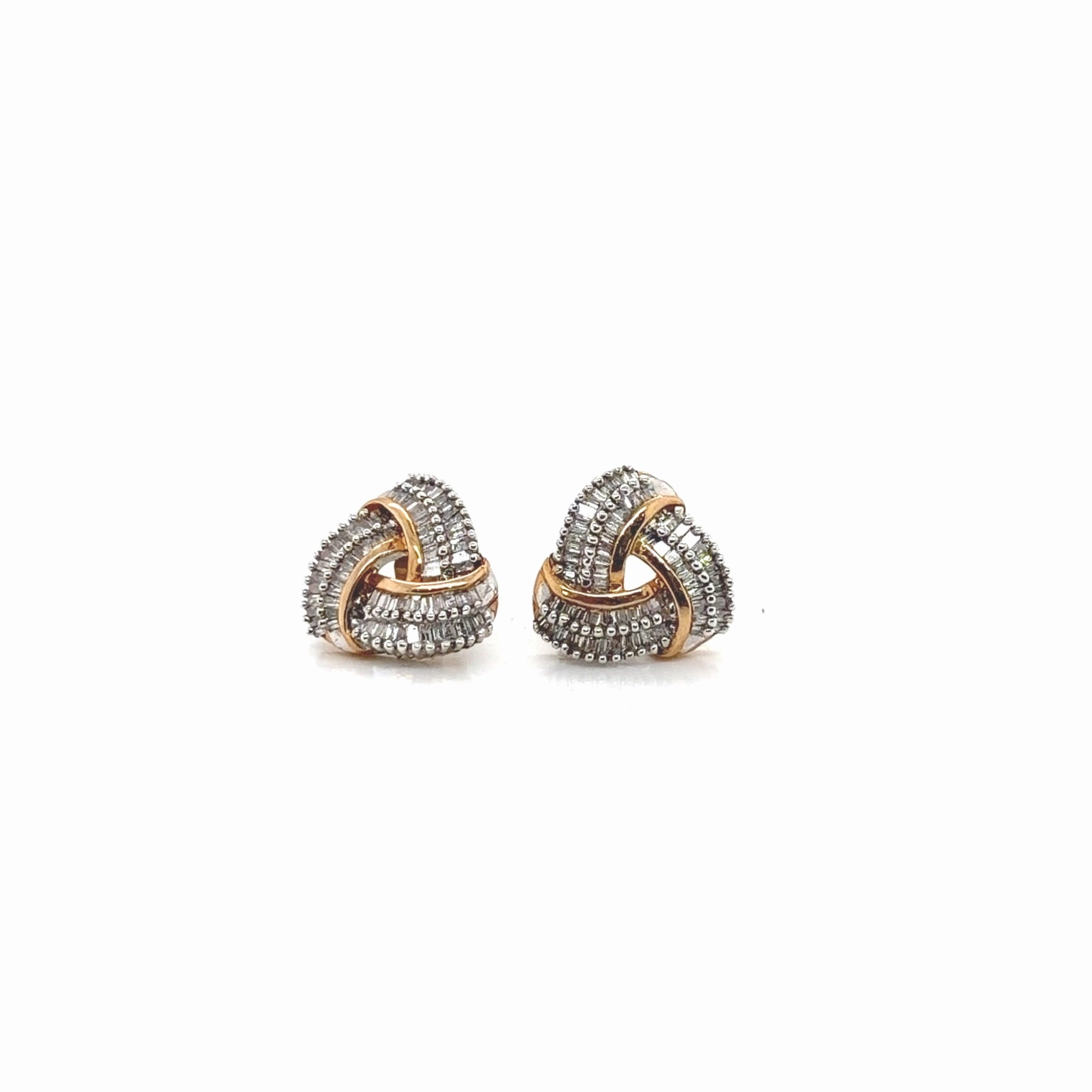 Diamond Baguette Love Knot Stud Earrings 1.25 ctw Two-Tone Gold