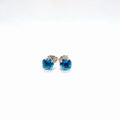 Blue Topaz Flower-Cut Stud Earrings in 14K White Gold, 3g (view 1)