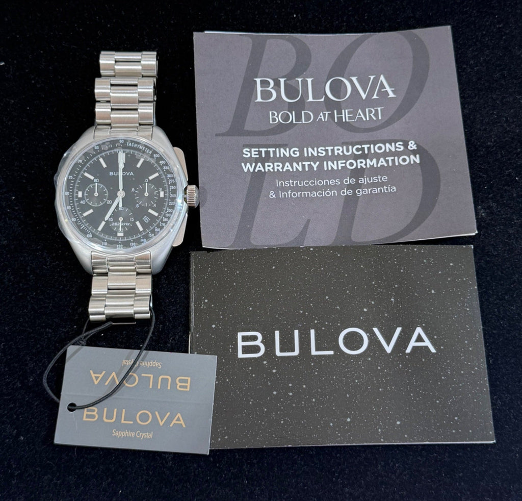 Bulova Lunar Pilot Chronograph 96B258 Steel Black Dial 45mm New