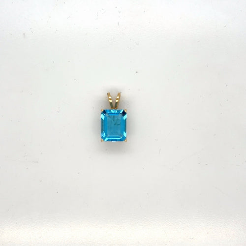 14K Yellow Gold Blue Topaz Emerald-Cut Solitaire Pendant