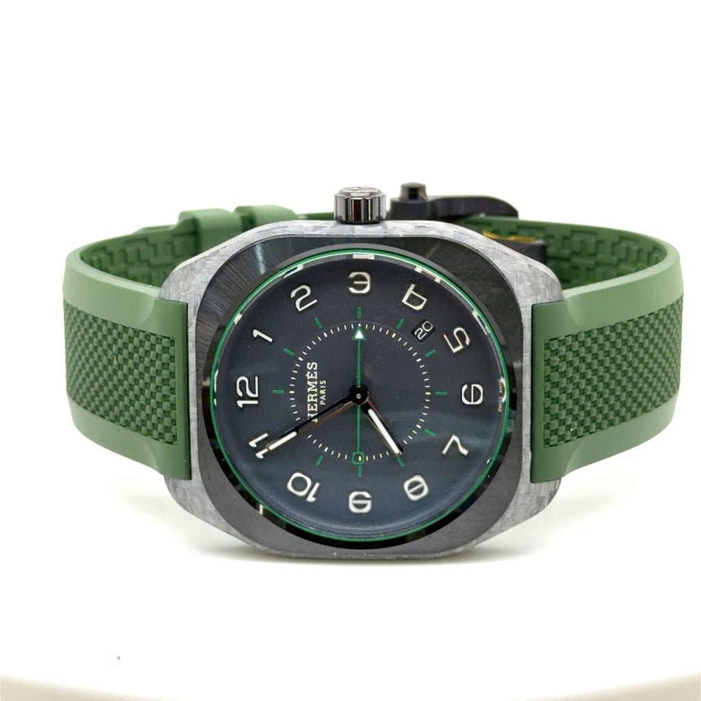 Hermès H08 Watch Steel Green Rubber Strap W402991WW00 39mm Auto (view 7)