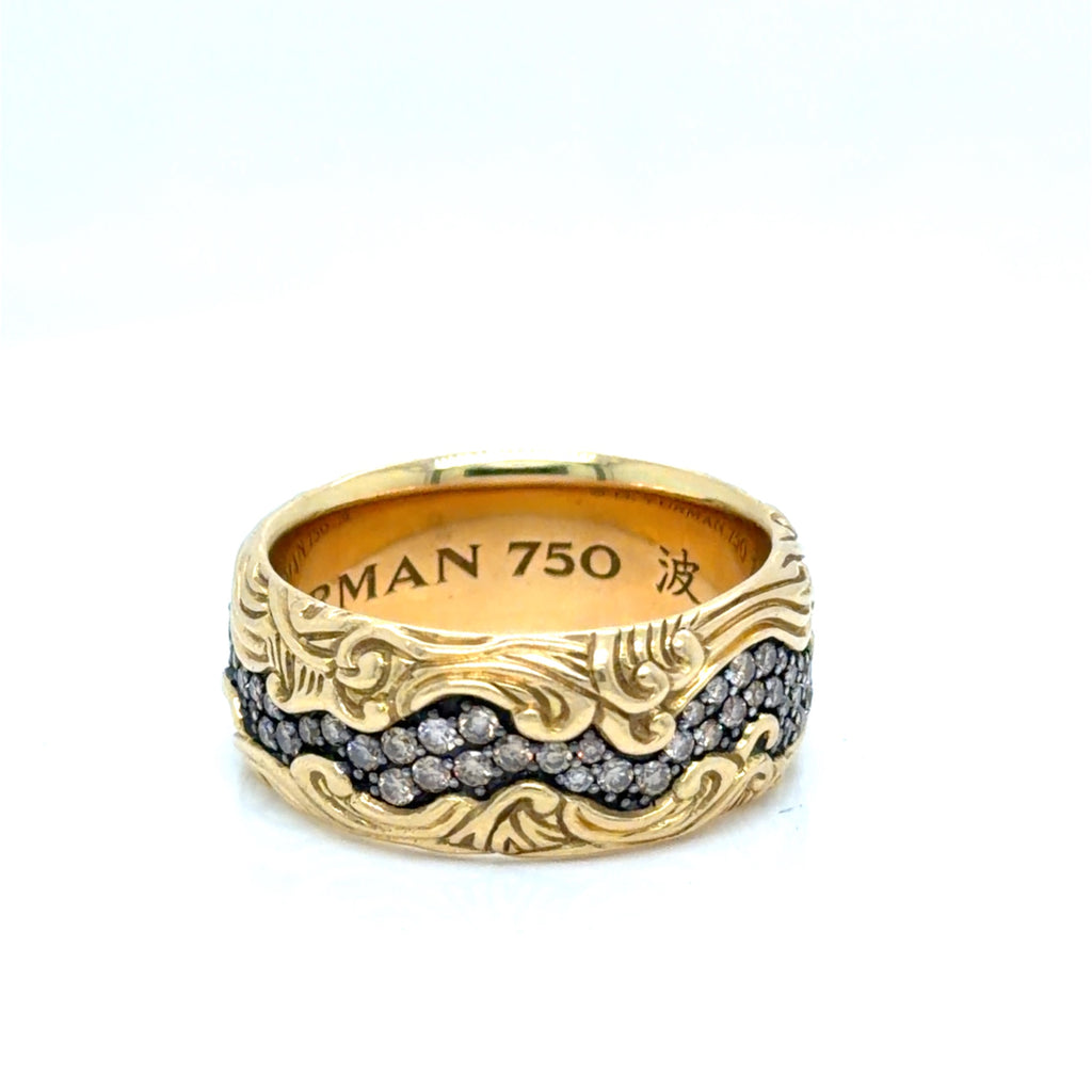 David Yurman Waves Band Ring 18K Yellow Gold Cognac Diamond 1.29ctwa Sz 12 (view 3)