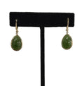 14K Yellow Gold Jade Pear Cabochon Drop Hoop Earrings, 4.05g (view 1)