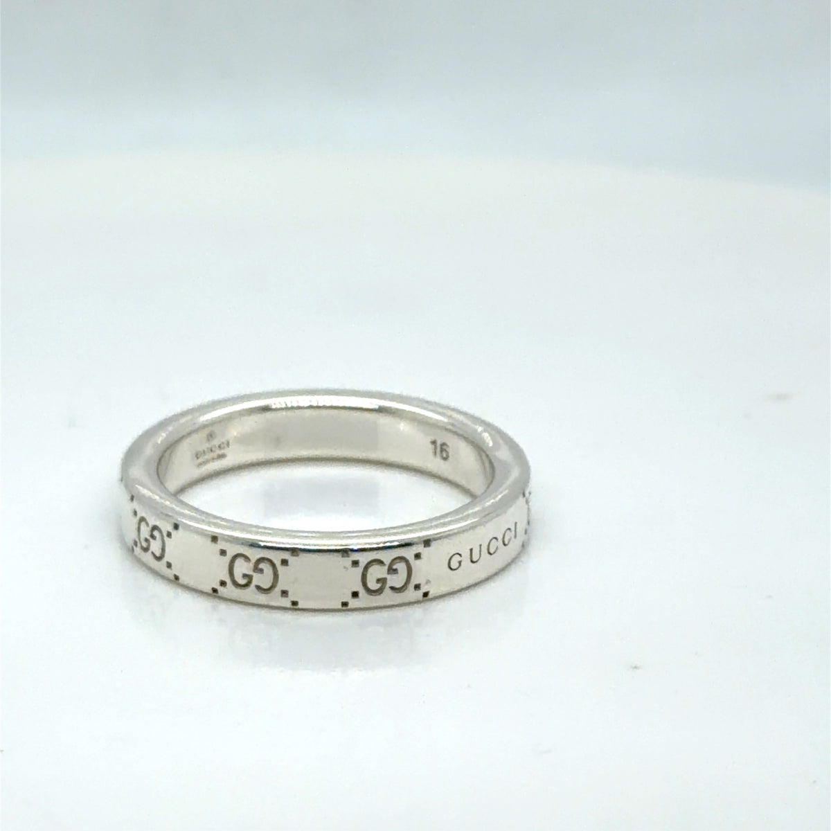 Gucci Sterling Silver GG Logo Band Ring Size 7.5, 925 Silver (view 3)