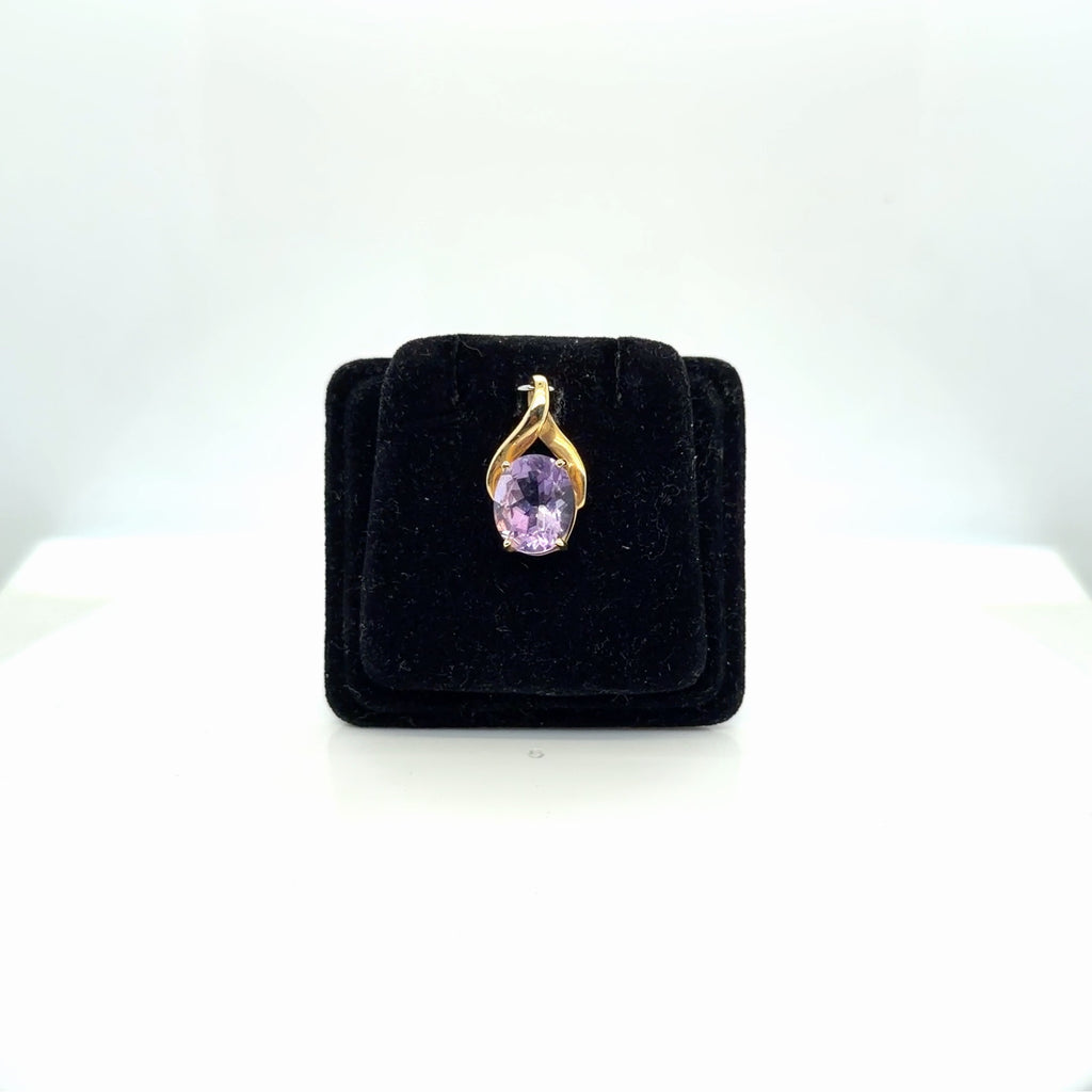 14K Yellow Gold Oval Amethyst Solitaire Pendant, Pre-Owned Fine