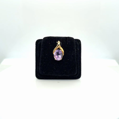 14K Yellow Gold Oval Amethyst Solitaire Pendant, Pre-Owned Fine