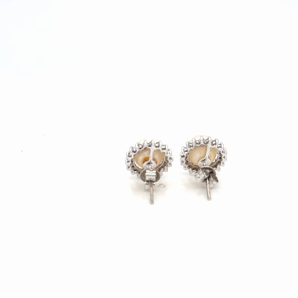 14K White Gold Pearl & Diamond Halo Stud Earrings 0.20ctw (view 3)