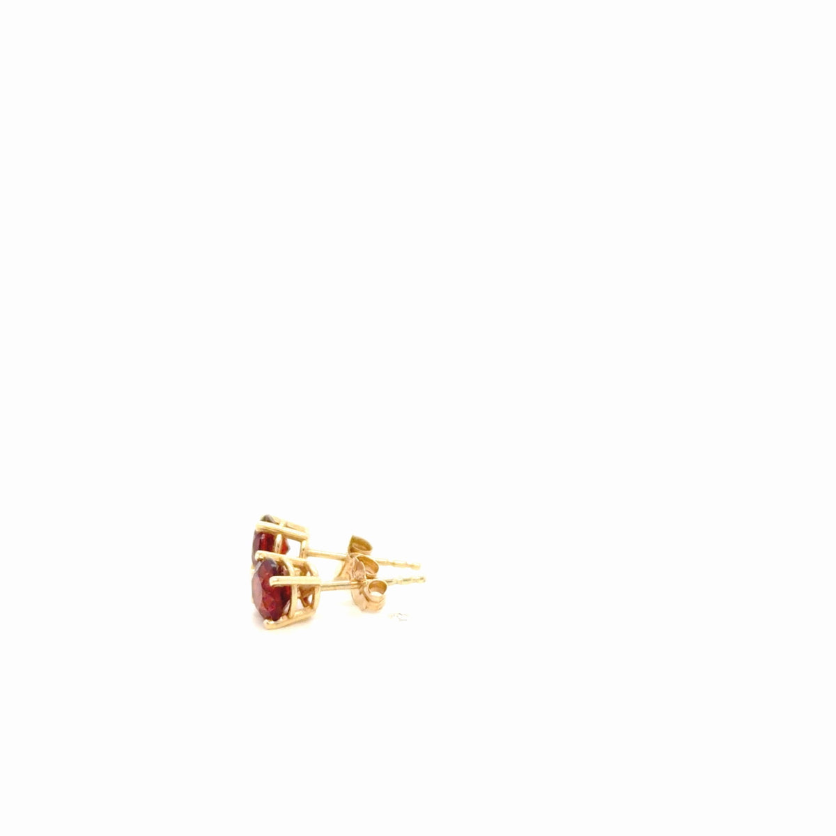 14K Yellow Gold Round Garnet Stud Earrings, 0.83g Fine Jewelry (view 3)
