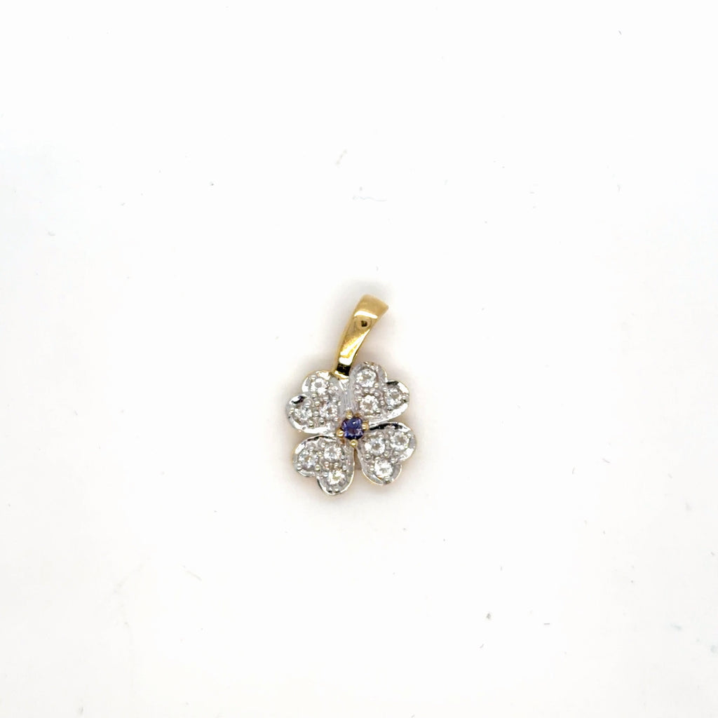 14k Two-Tone Gold Flower Pendant Tanzanite Center Cubic Zirconia (view 2)