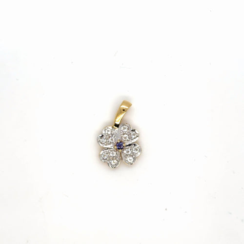 14k Two-Tone Gold Flower Pendant Tanzanite Center Cubic Zirconia (view 2)