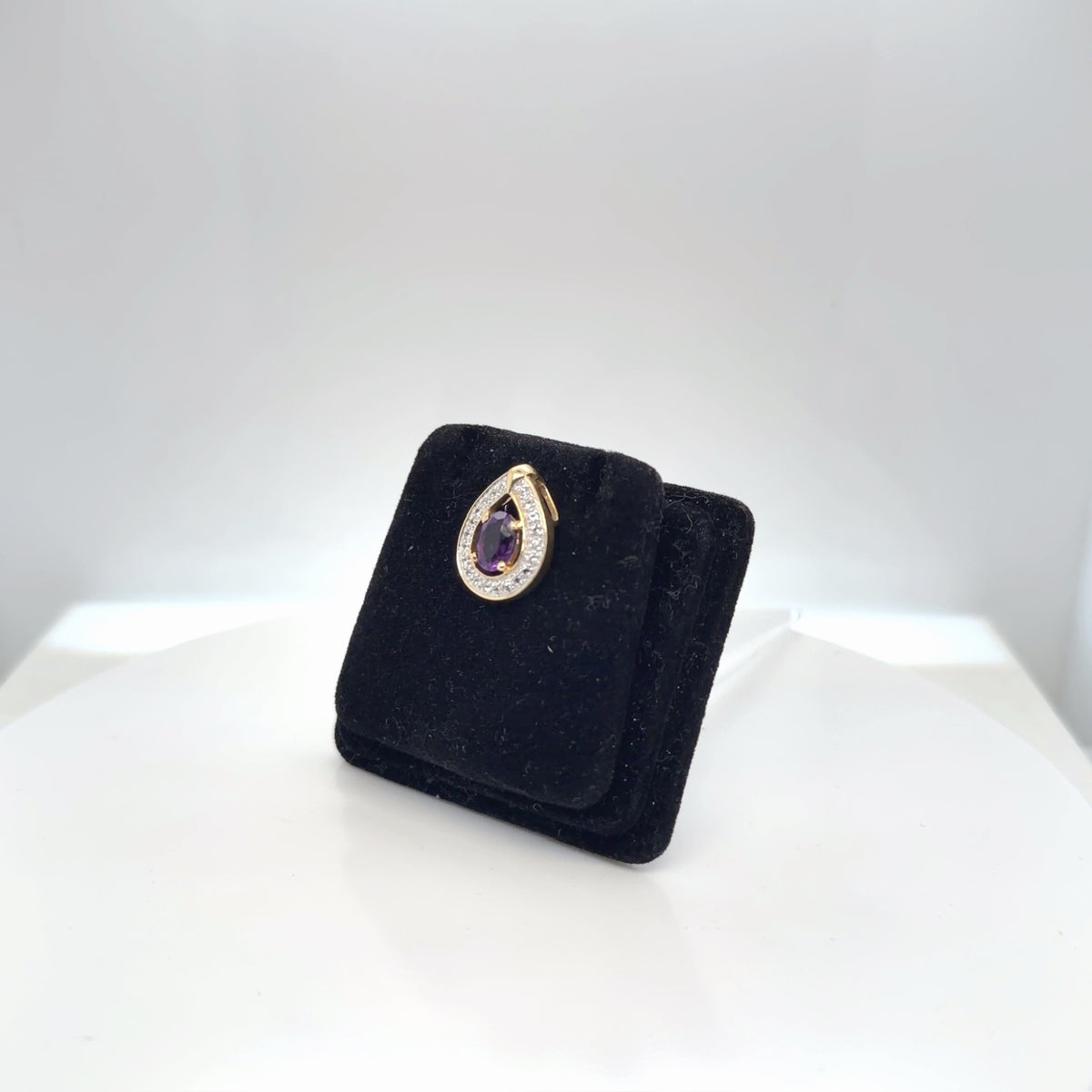 14K Yellow Gold Amethyst Diamond Teardrop Pendant, Natural Stones (view 2)