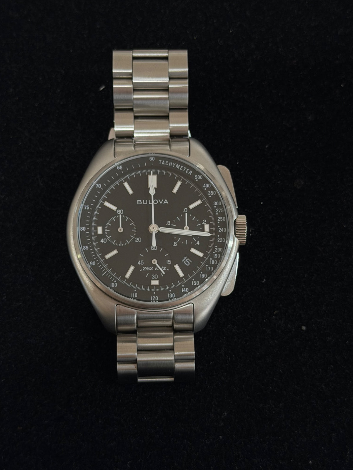 Bulova Lunar Pilot Chronograph 96B258 Stainless Steel 45mm Black Dial