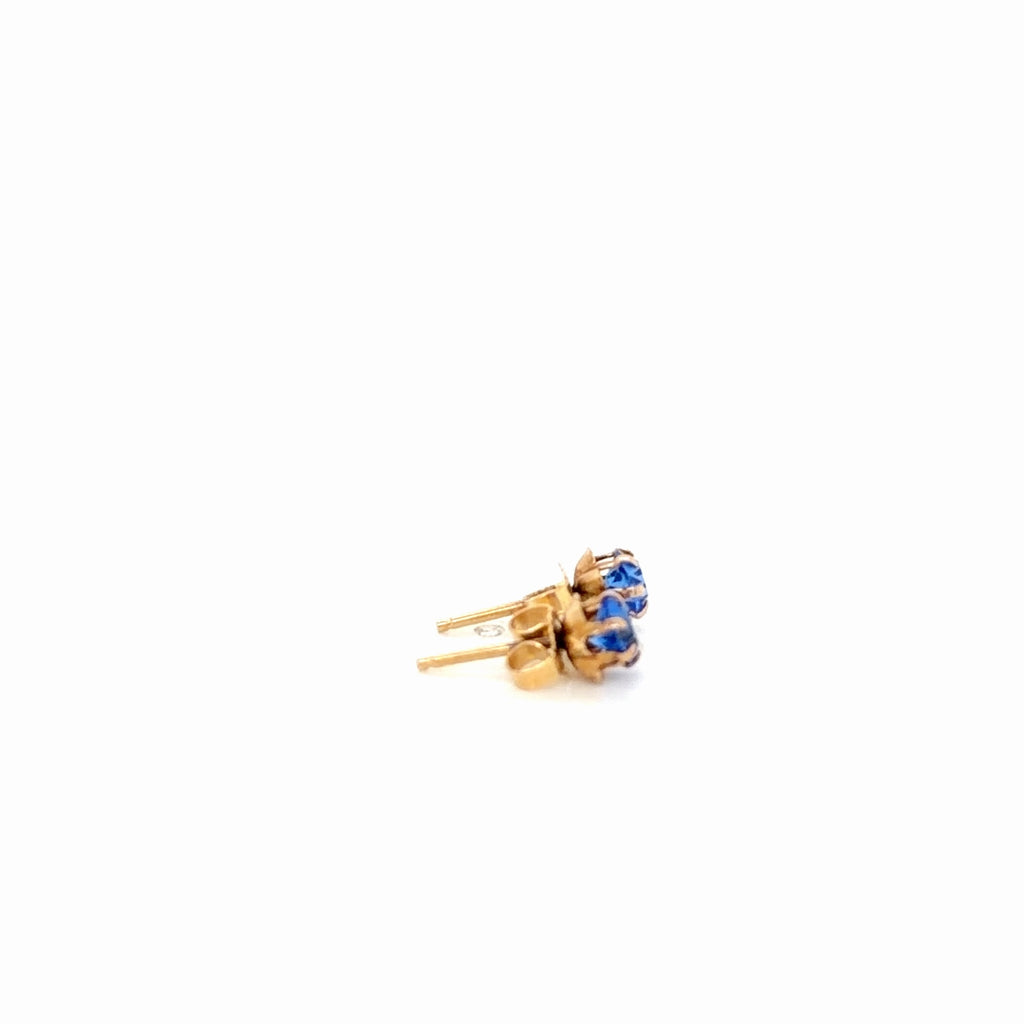 14K Yellow Gold Round Synthetic Blue Stone Stud Earrings (view 2)