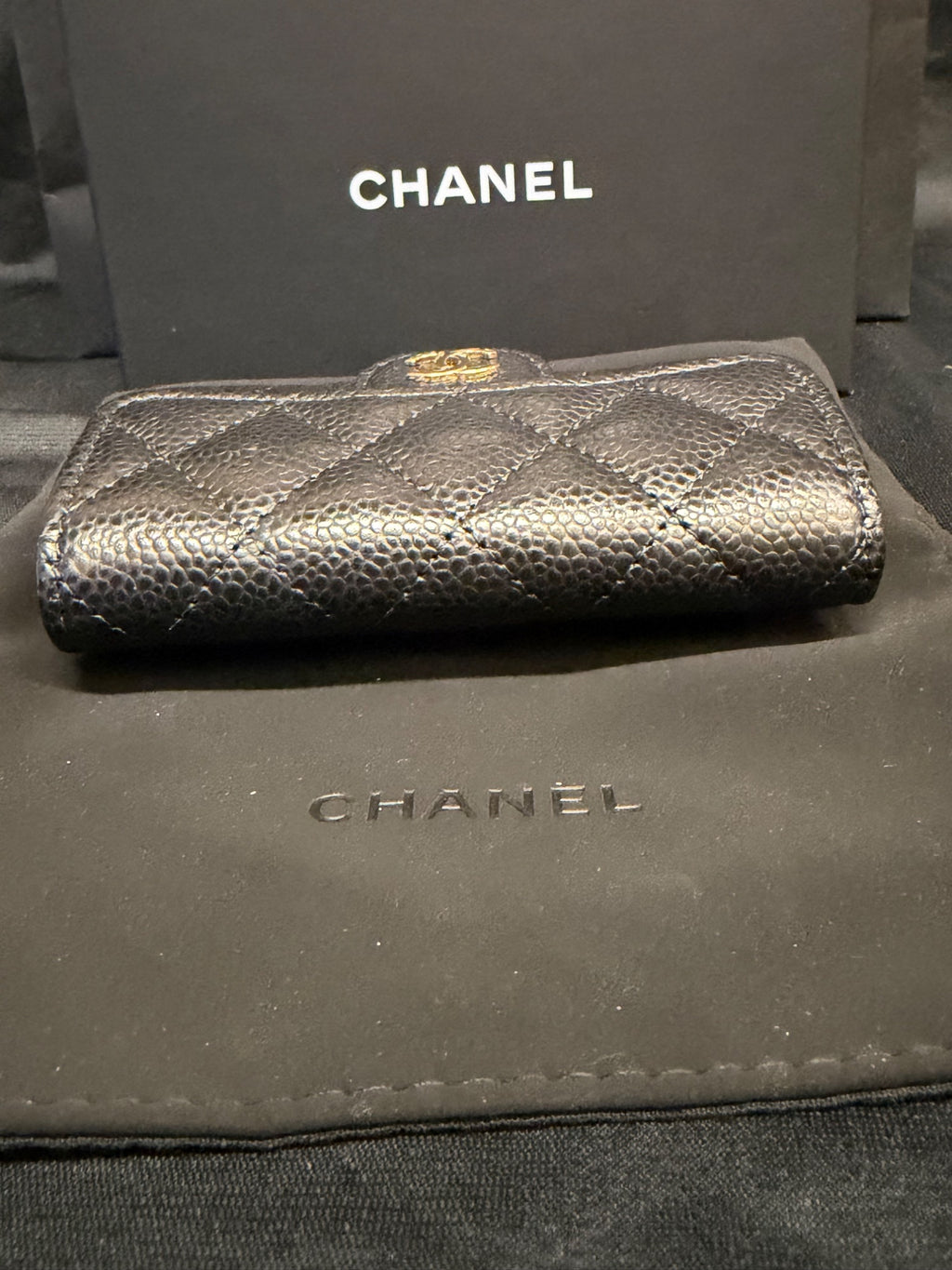 Chanel Classic Flap Card Holder Wallet Black Caviar Gold Hardware