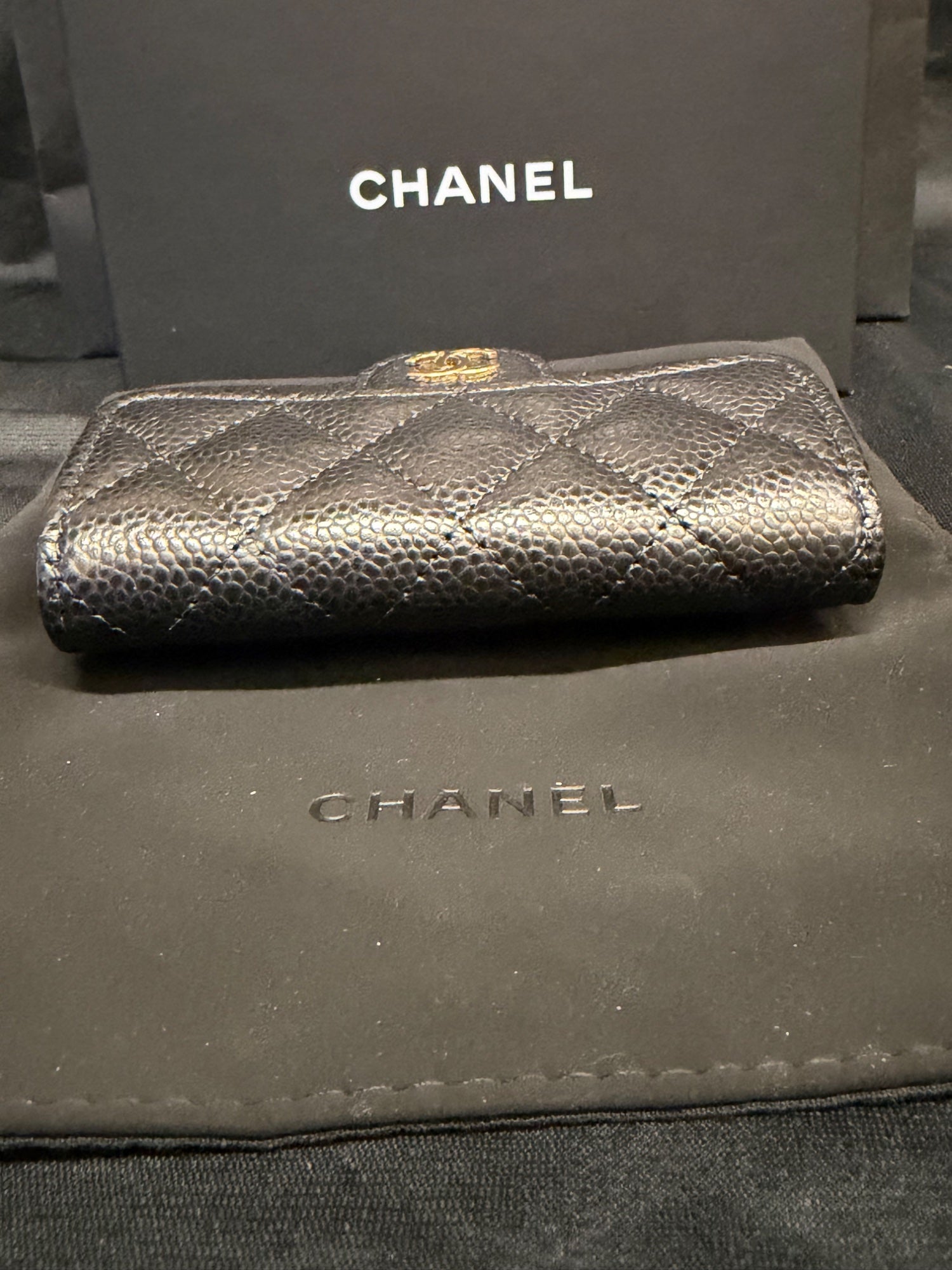 Chanel Classic Flap Card Holder Wallet Black Caviar Gold Hardware