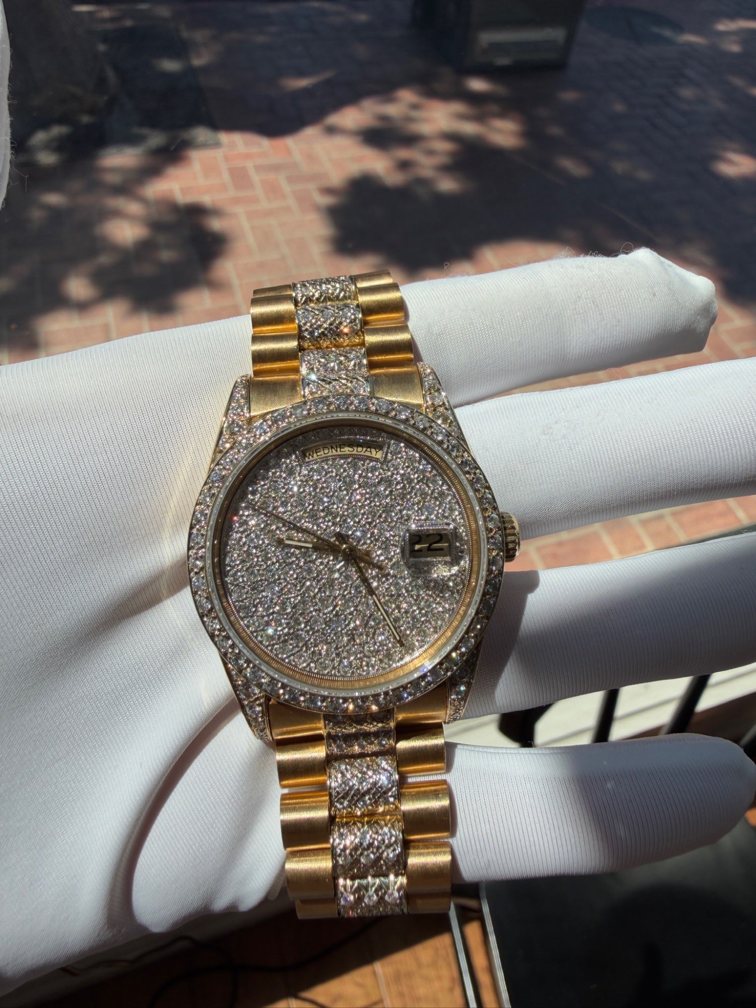 Rolex Day-Date 18238 18K Yellow Gold Custom Diamond Dial & Bezel 36mm