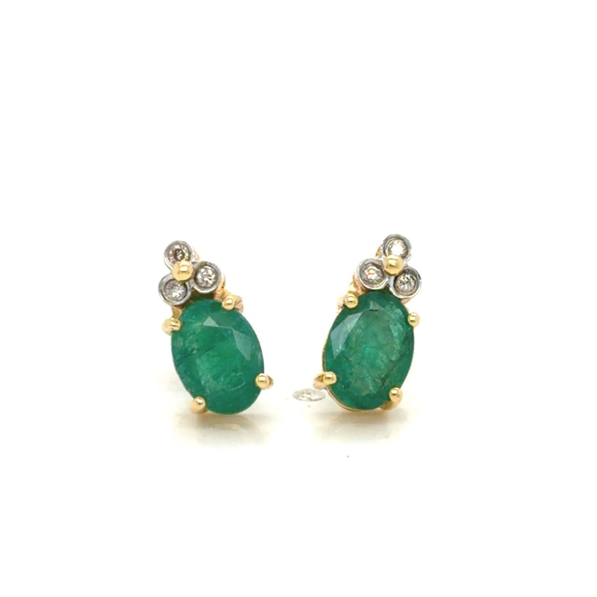 14K Two-Tone Gold Oval Emerald Diamond Stud Earrings 1.32 ctw (view 1)