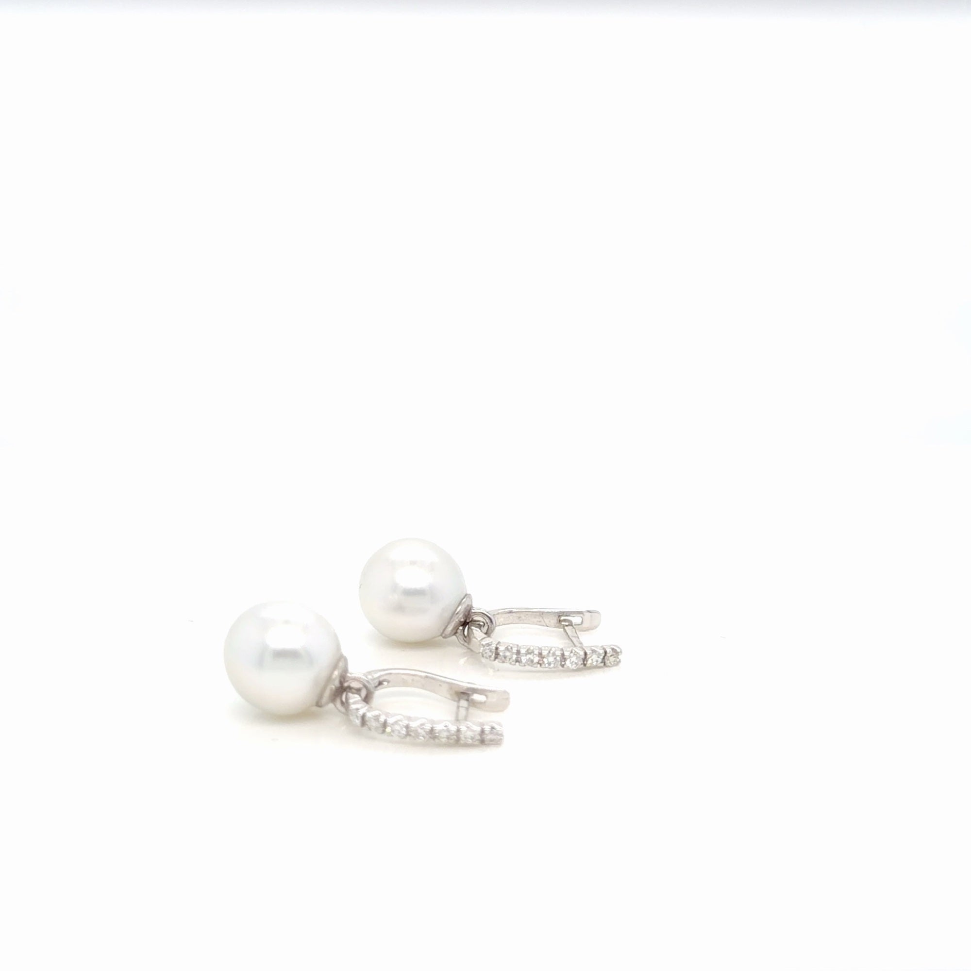 Pearl and Diamond Drop Earrings 18K White Gold, 0.21 ctw Natural Diamonds (view 2)