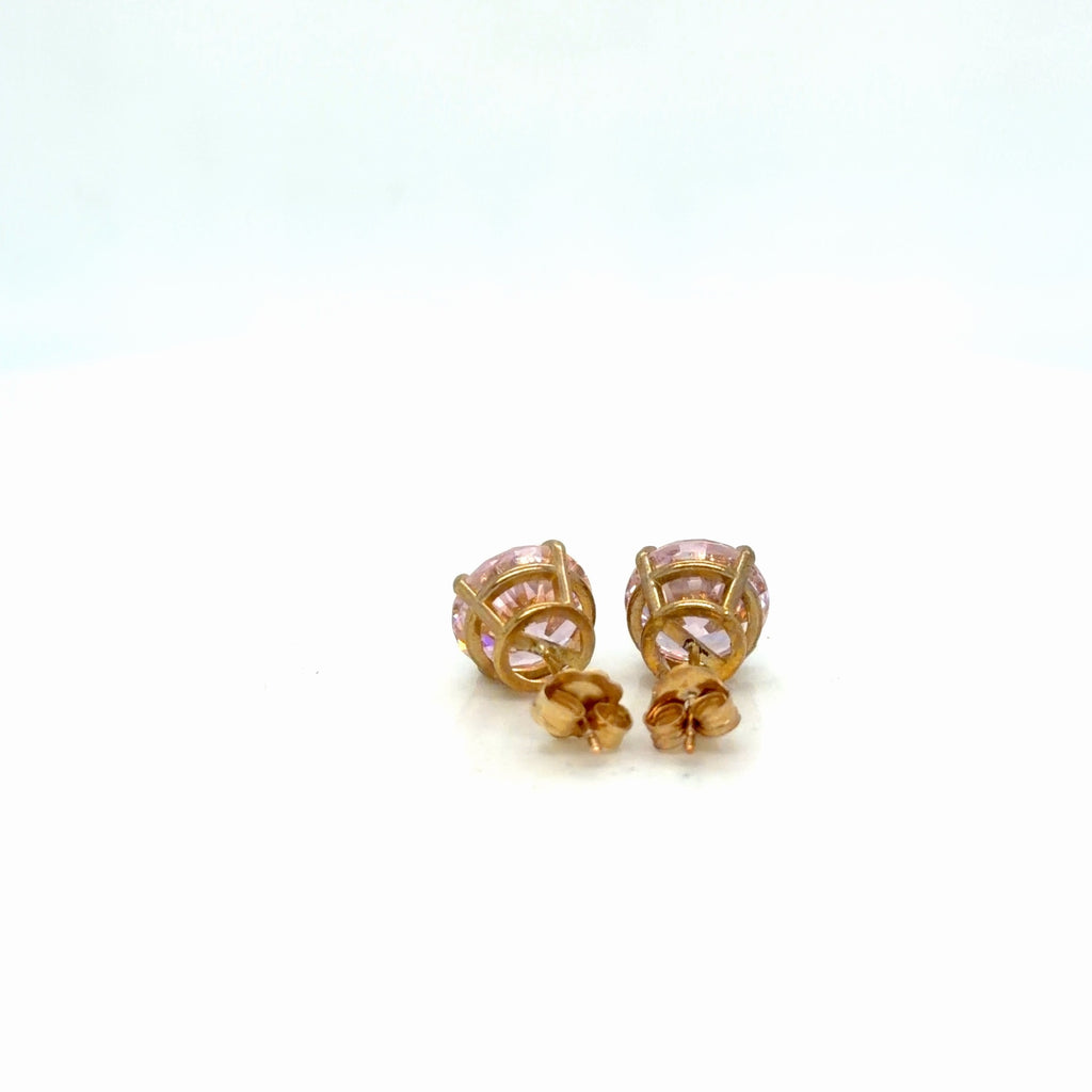 14k Yellow Gold Pink CZ Round Solitaire Stud Earrings, 2.26g (view 4)