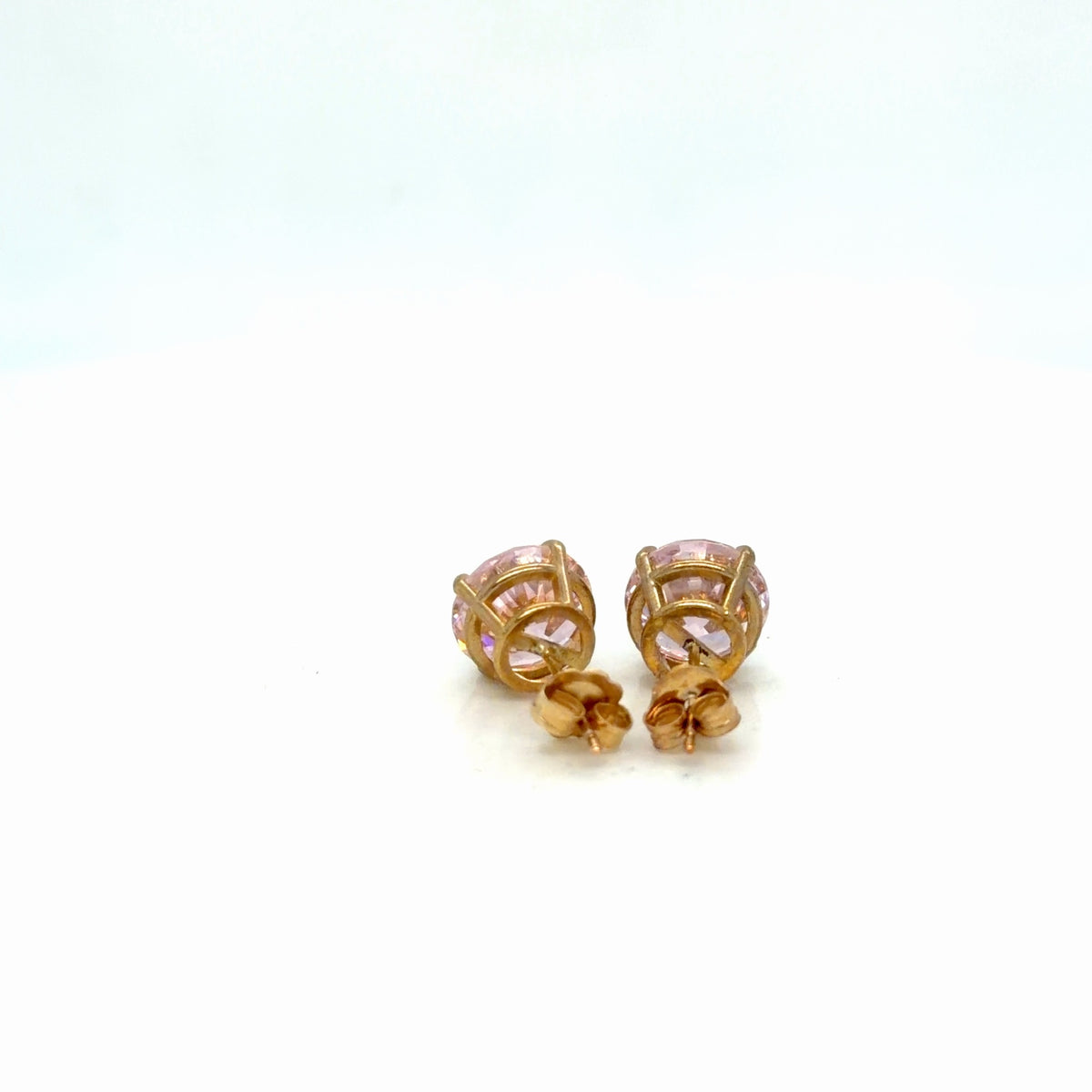 14k Yellow Gold Pink CZ Round Solitaire Stud Earrings, 2.26g (view 4)
