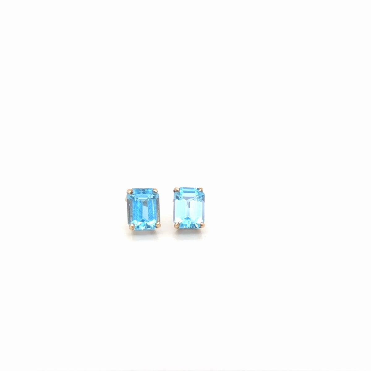 14K Yellow Gold Blue Topaz Emerald-Cut Stud Earrings 1.75g (view 1)