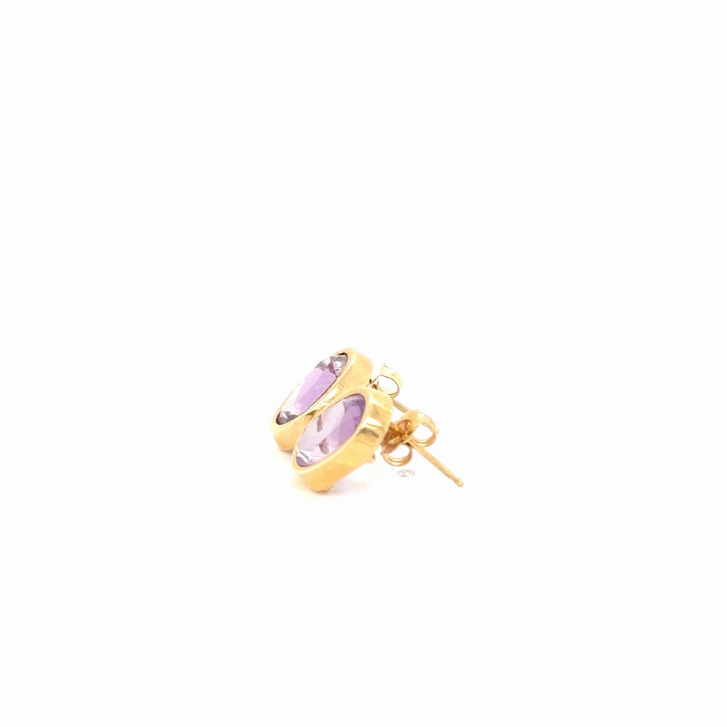 14K Yellow Gold Oval Amethyst Bezel-Set Stud Earrings, 3.39g (view 4)