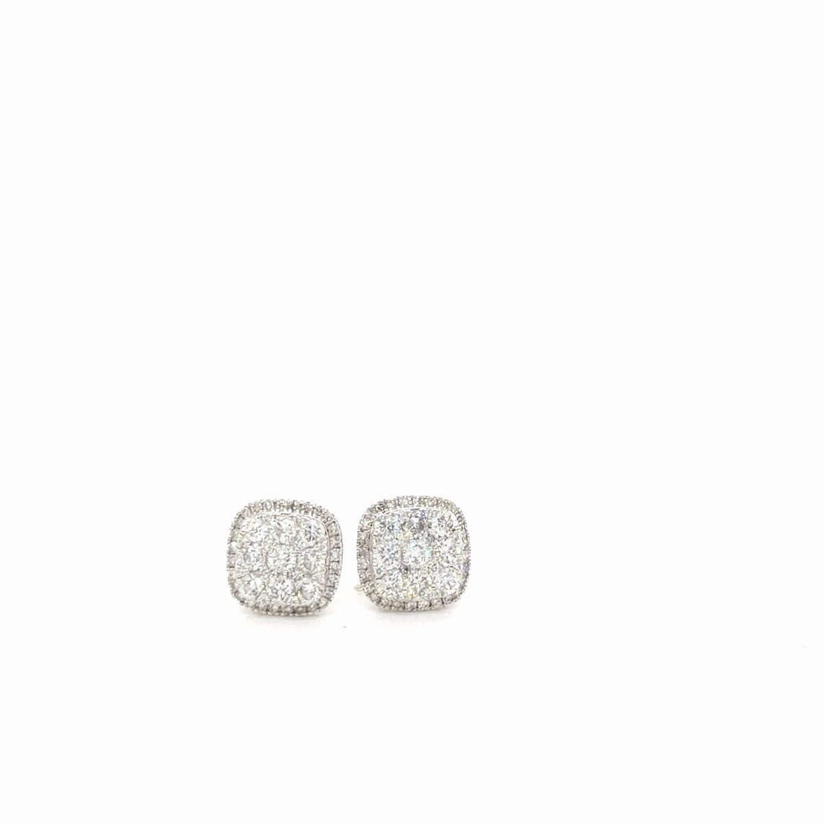 14K White Gold Natural Diamond Cluster Halo Stud Earrings 1.50 ctw (view 1)