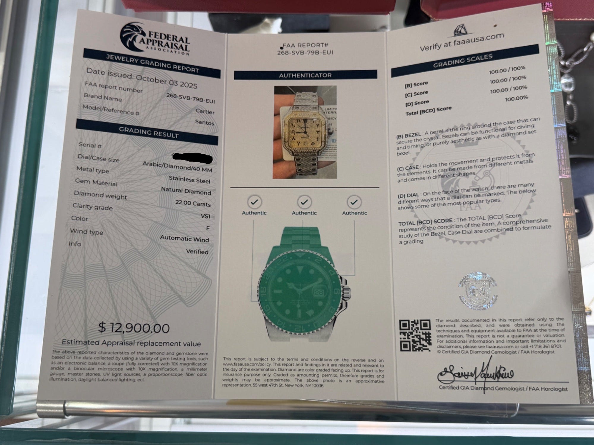 Cartier Santos 40mm Diamond Iced Out Automatic Watch WSSA0018 Box Papers (view 2)