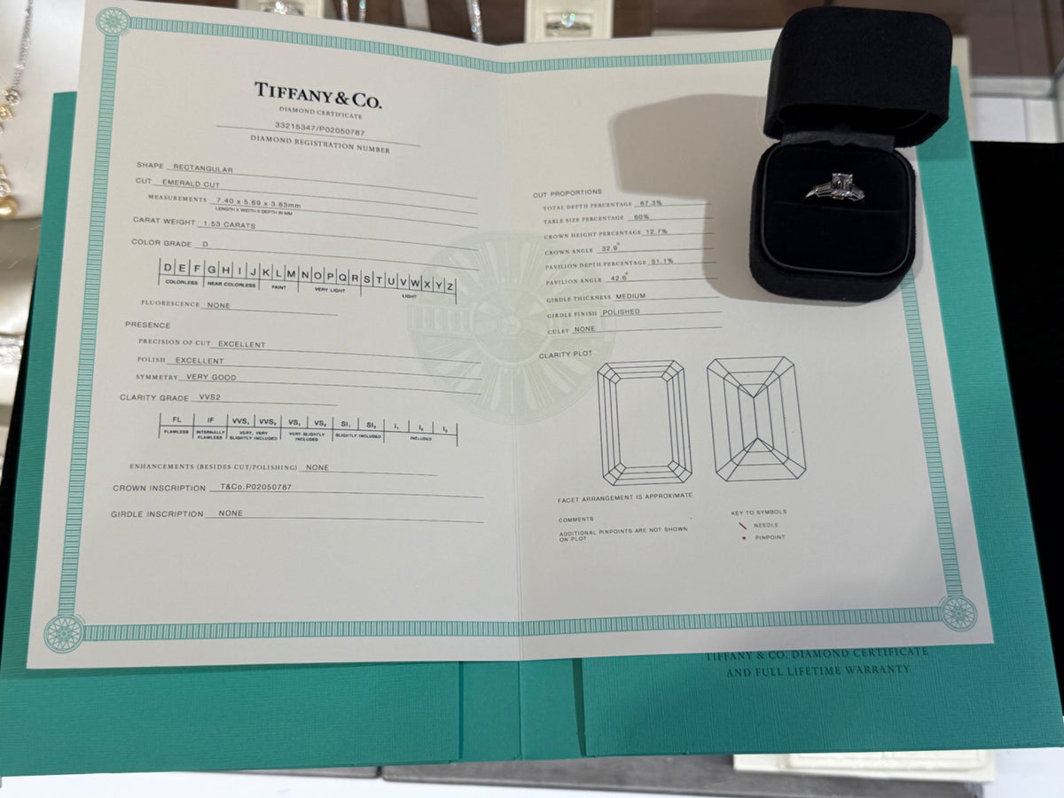 Tiffany & Co. Platinum 1.53ct Emerald Cut Diamond 2.11ctwa Ring Size 6 (view 11)