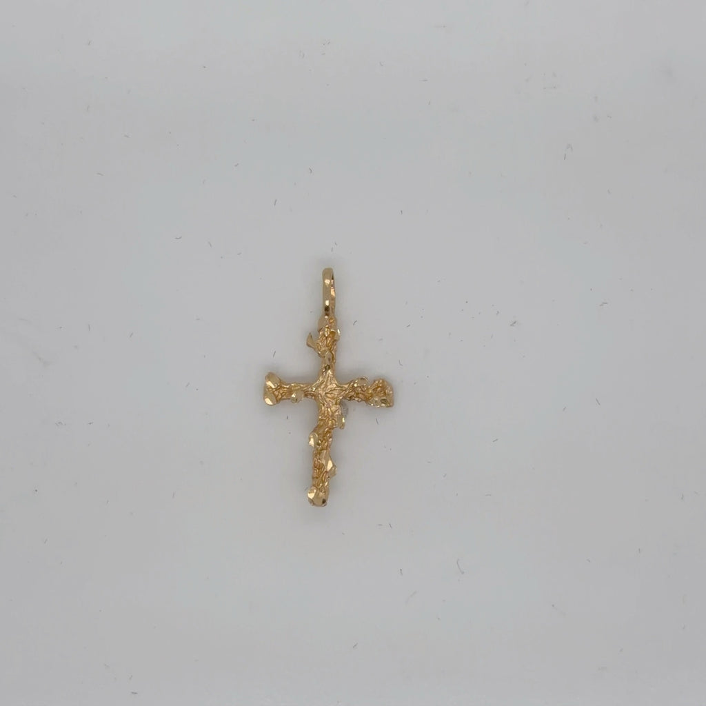 14K Yellow Gold Nugget Cross Pendant, 0.71g Fine Gold Charm (view 3)