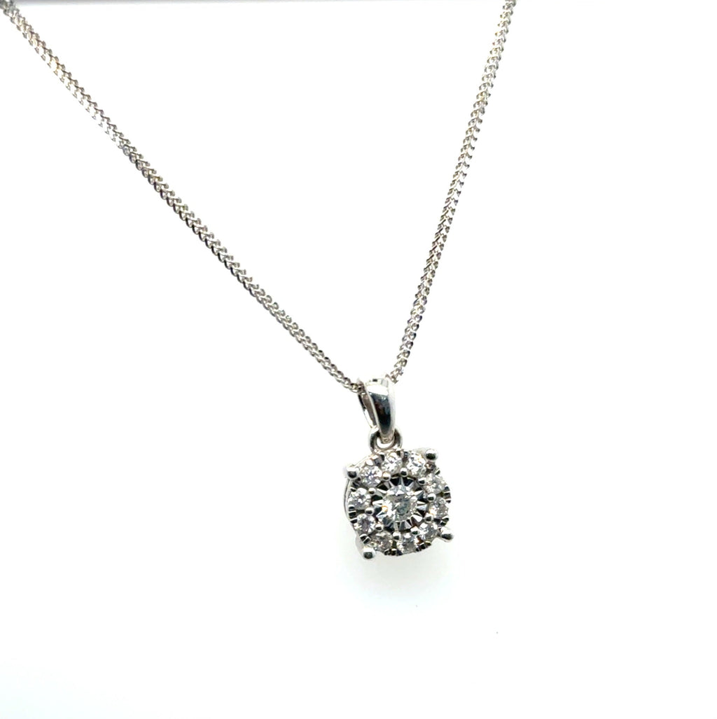 14k White Gold Diamond Cluster Pendant Necklace 0.28 ctw G Impf 18 In