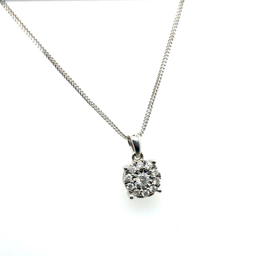 14k White Gold Diamond Cluster Pendant Necklace 0.28 ctw G Impf 18 In