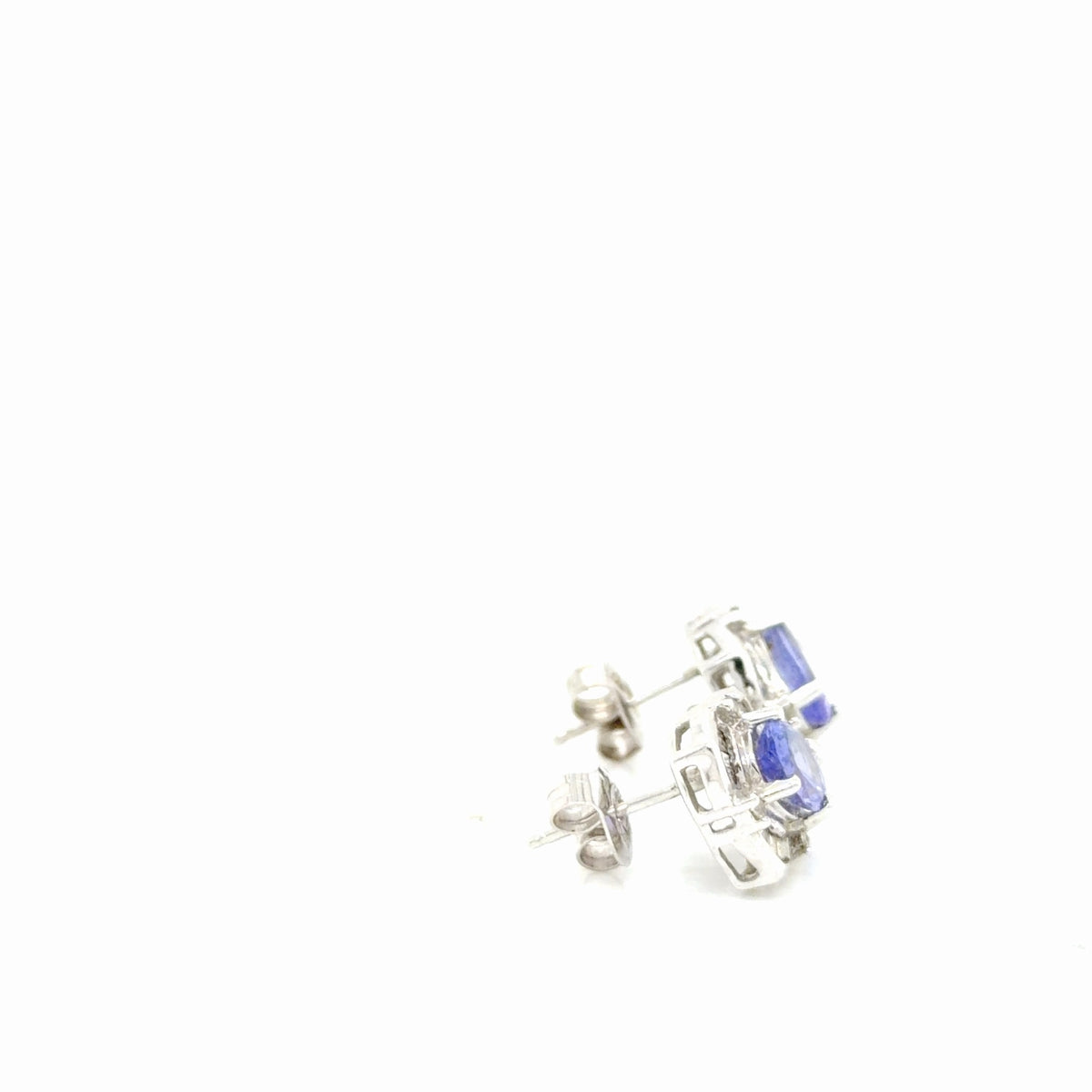 14K White Gold Tanzanite 2 ctw Oval & Diamond Halo Stud Earrings (view 2)