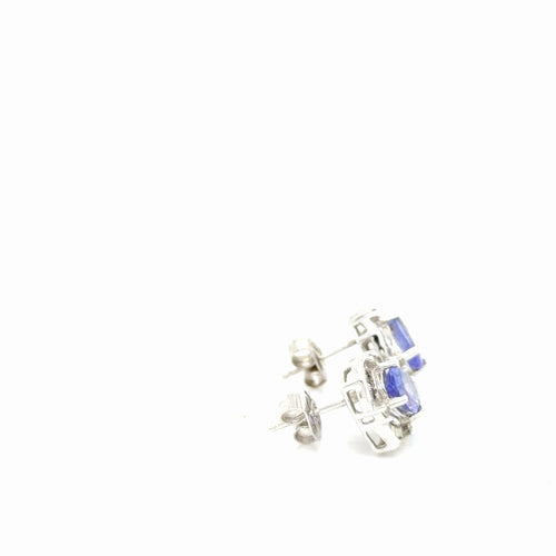 14K White Gold Tanzanite 2 ctw Oval & Diamond Halo Stud Earrings (view 2)