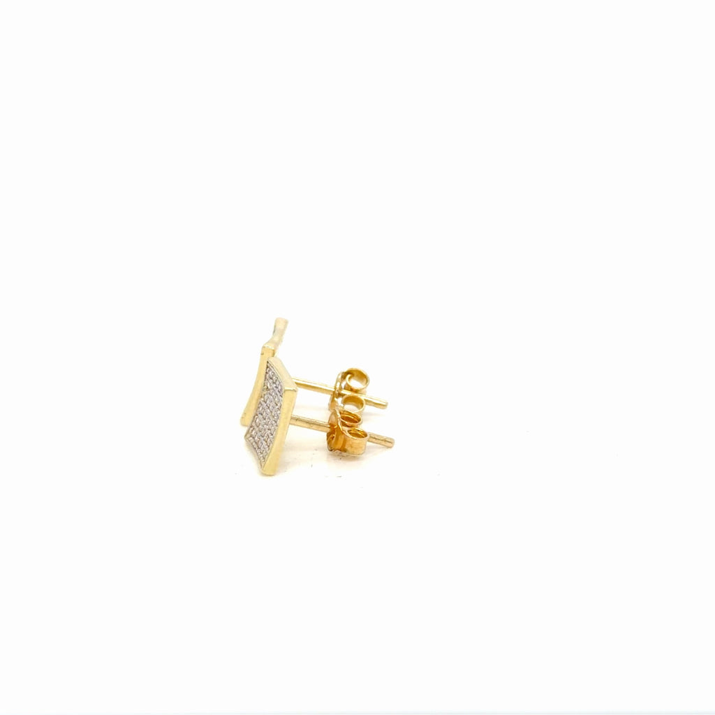 14K Yellow Gold Pave CZ Square Stud Earrings, Diamond-Cut Look (view 5)