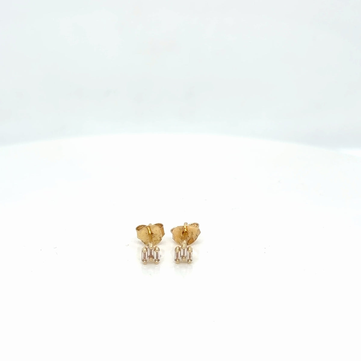 14K Yellow Gold Baguette CZ Stud Earrings, Butterfly Back (view 2)
