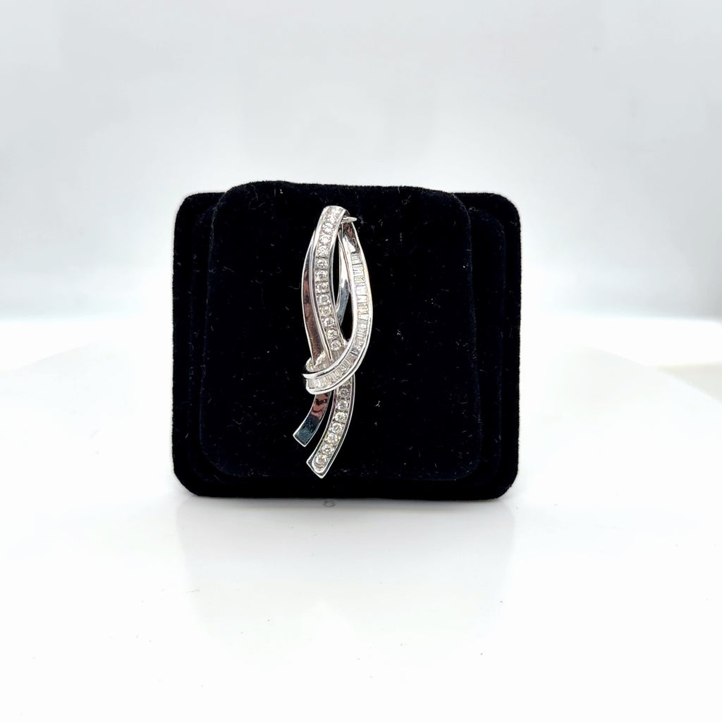 10K White Gold Diamond Pendant 0.50 ctw Round Baguette Ribbon Swirl (view 2)