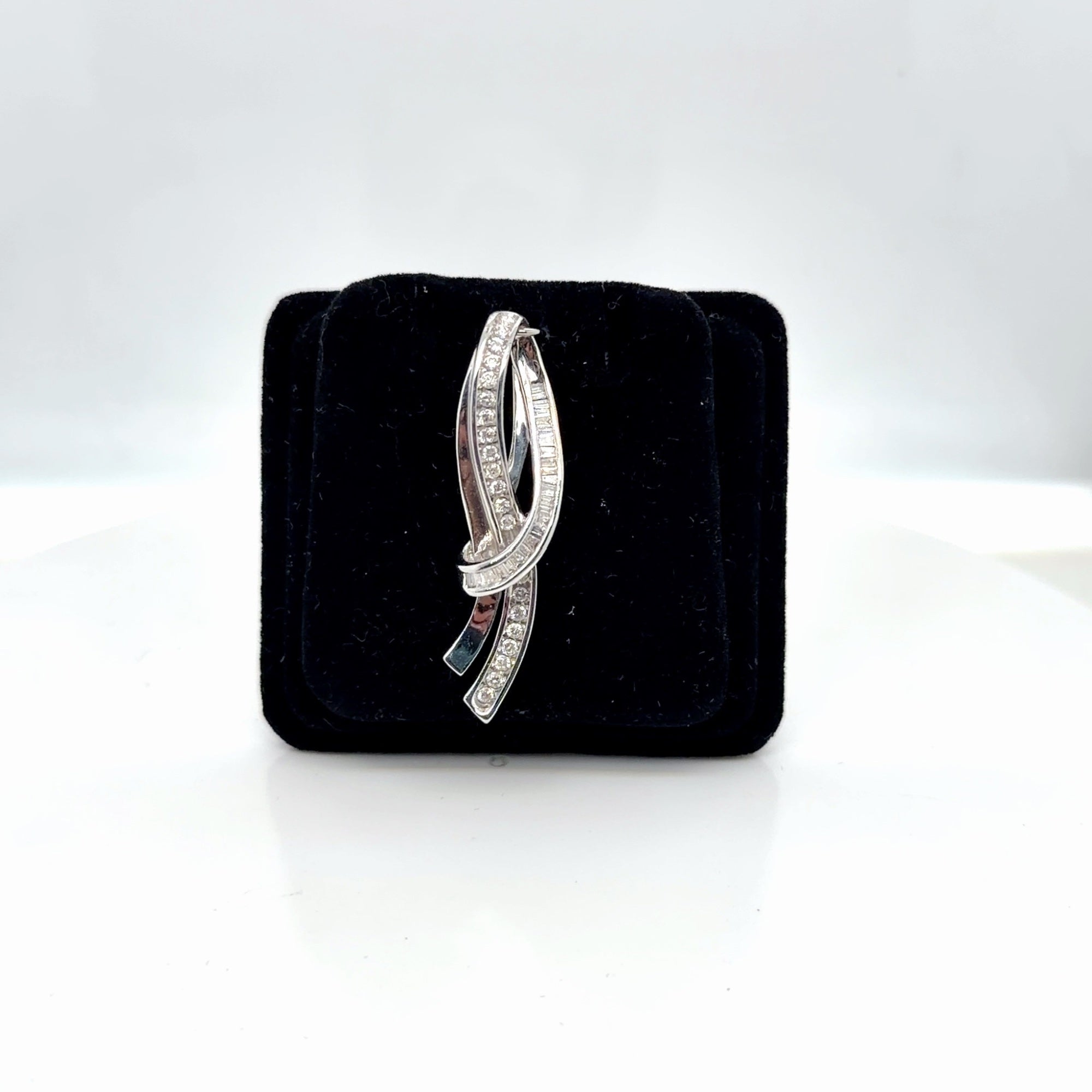 10K White Gold Diamond Pendant 0.50 ctw Round Baguette Ribbon Swirl (view 2)