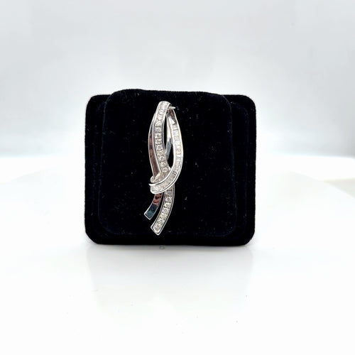 10K White Gold Diamond Pendant 0.50 ctw Round Baguette Ribbon Swirl (view 2)