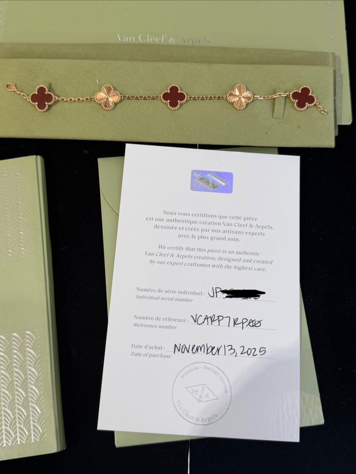 Van Cleef & Arpels Vintage Alhambra 5 Motif Bracelet 18K Rose Gold Carnelian (view 7)