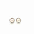 14K White Gold Pearl & Diamond Halo Stud Earrings 0.20ctw